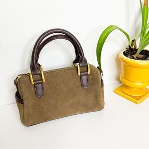 High Quality 1984 Suede Mini Satchel Handbag in Olive Brown